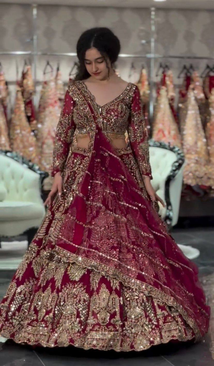 Premium Soft Net 4 Meter Flared Lehenga with Sequins Coding Work | Semi-Stitched Bridal Party Wear Lehenga Set