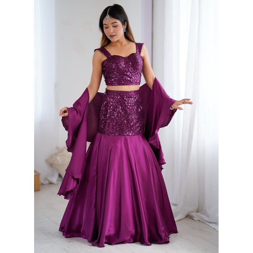 Ready-to-Wear Fish Cut Lehenga Set – Net Embroidered Sequin Elegance