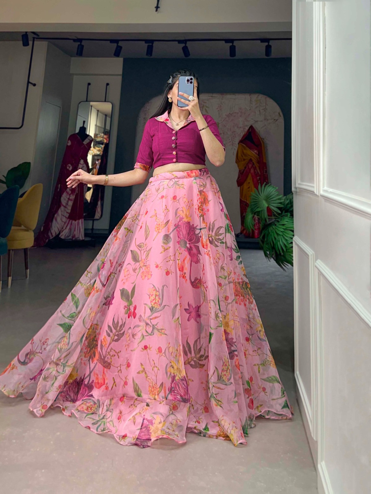 Floral print lehenga set for women