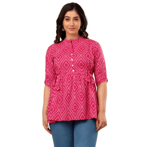 Pink Stylish Cotton Printed Top For Women