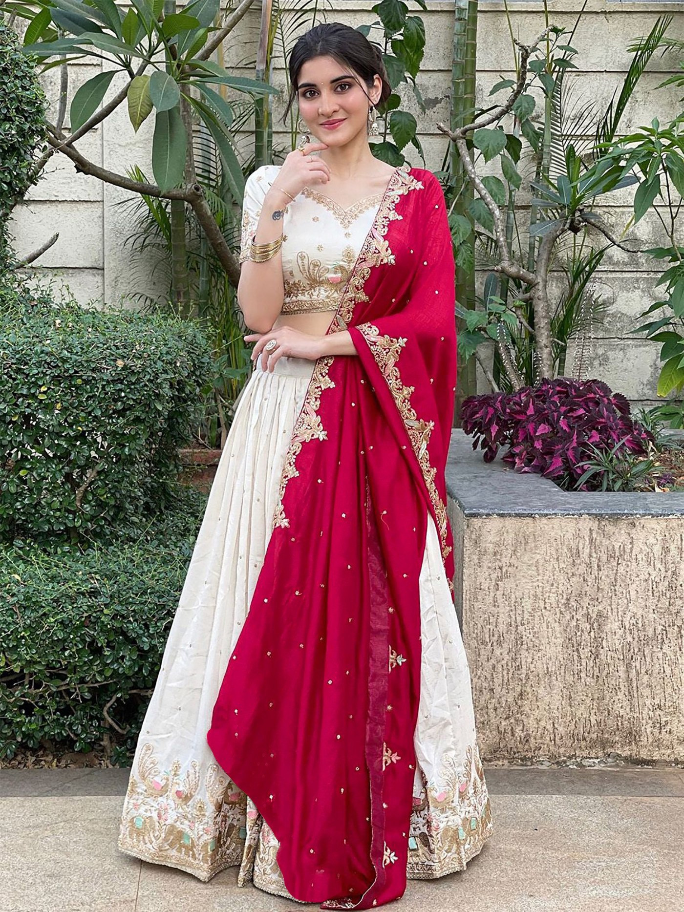 White Embellished Semi-Stitched Lehenga Choli Set