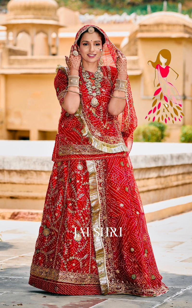 Premium Royal Jorget Bandhni Poshak With Zari Resam And Heavy Kundan Work Combination