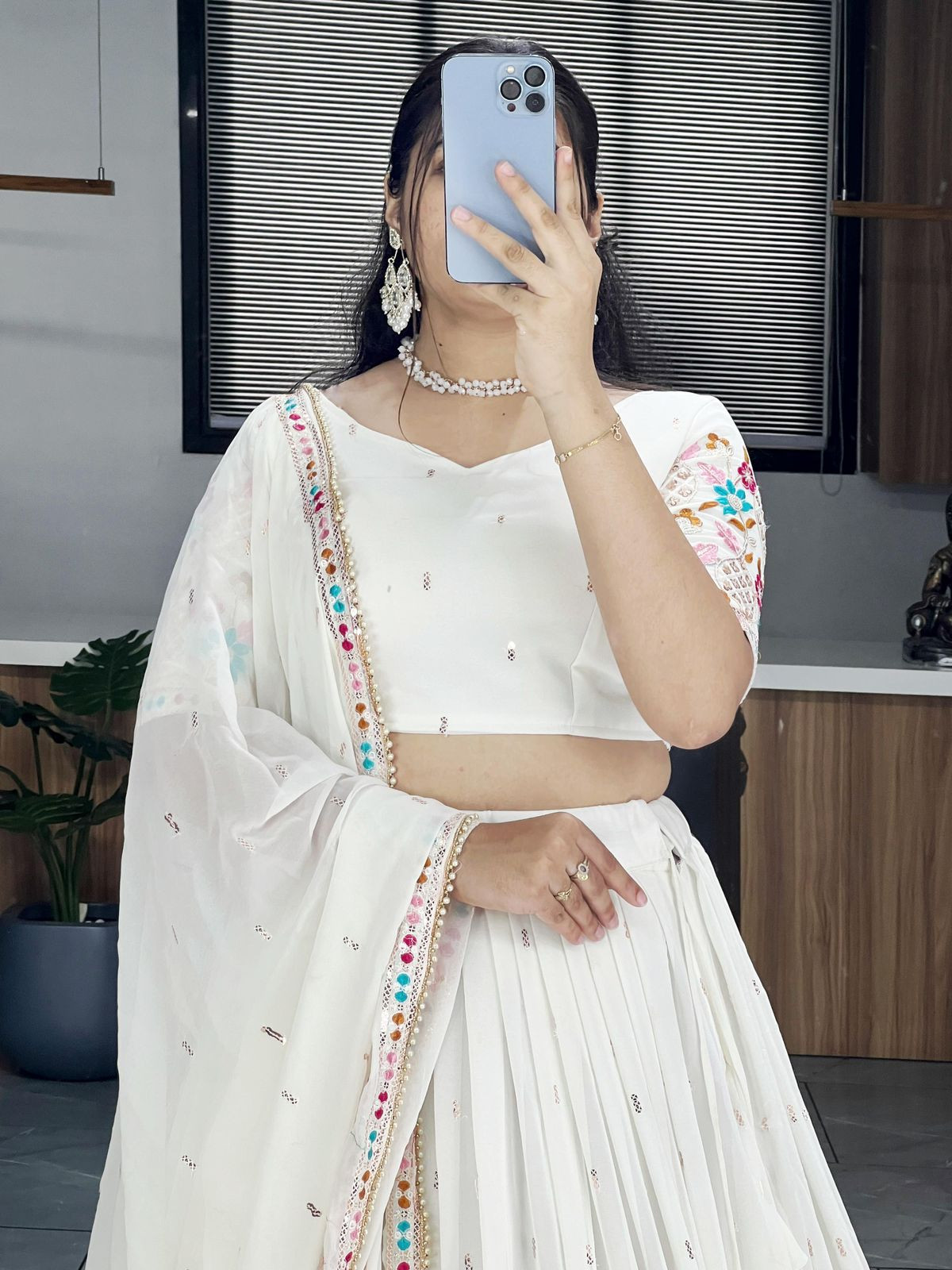 White Lehenga Choli With Dupatta