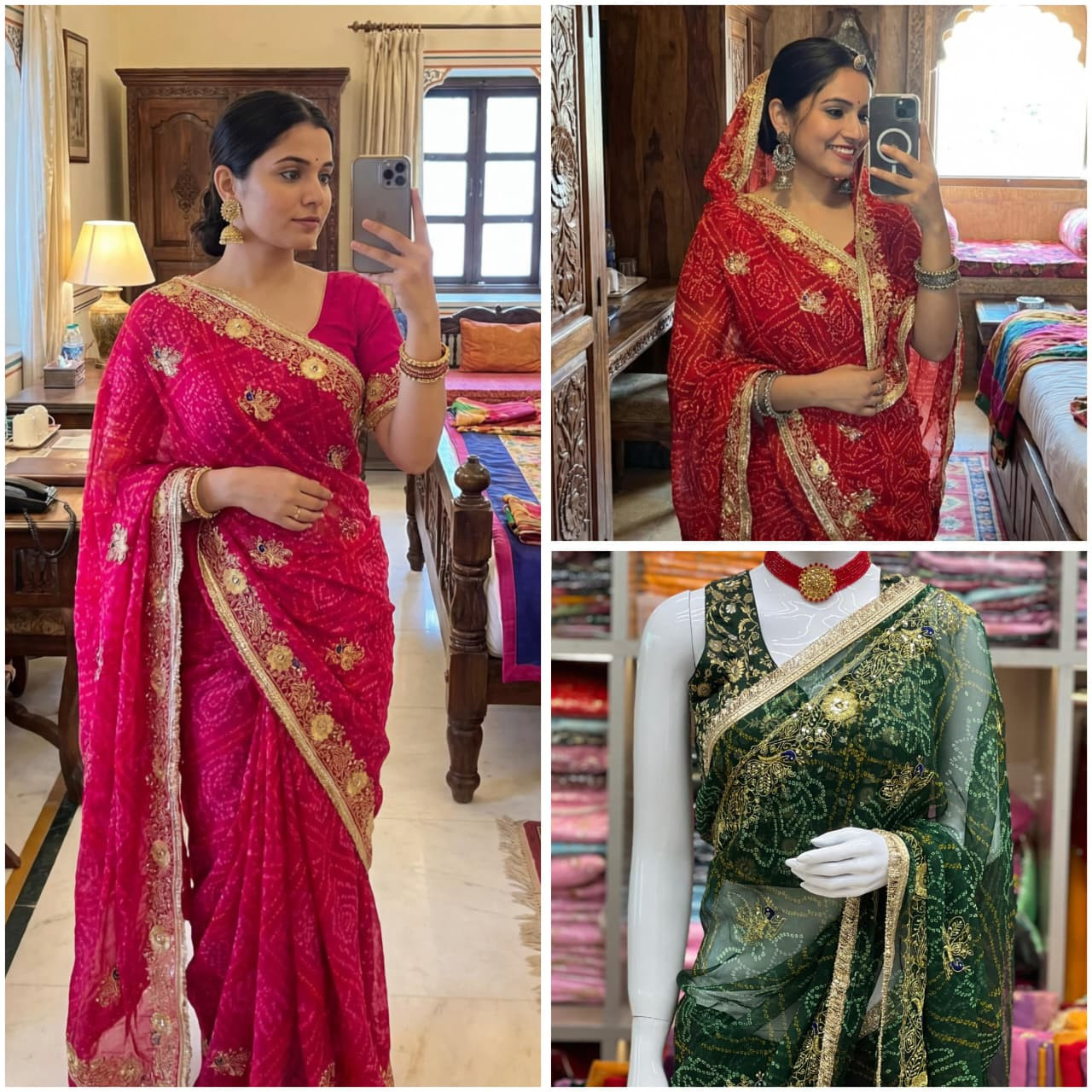 Rajwadi Bandhej Georgette Saree with Sequence Work