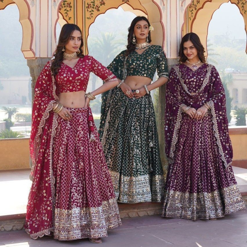 Designer Pure Viscose Jacquard Fabric Lehenga Choli & Dupatta Set