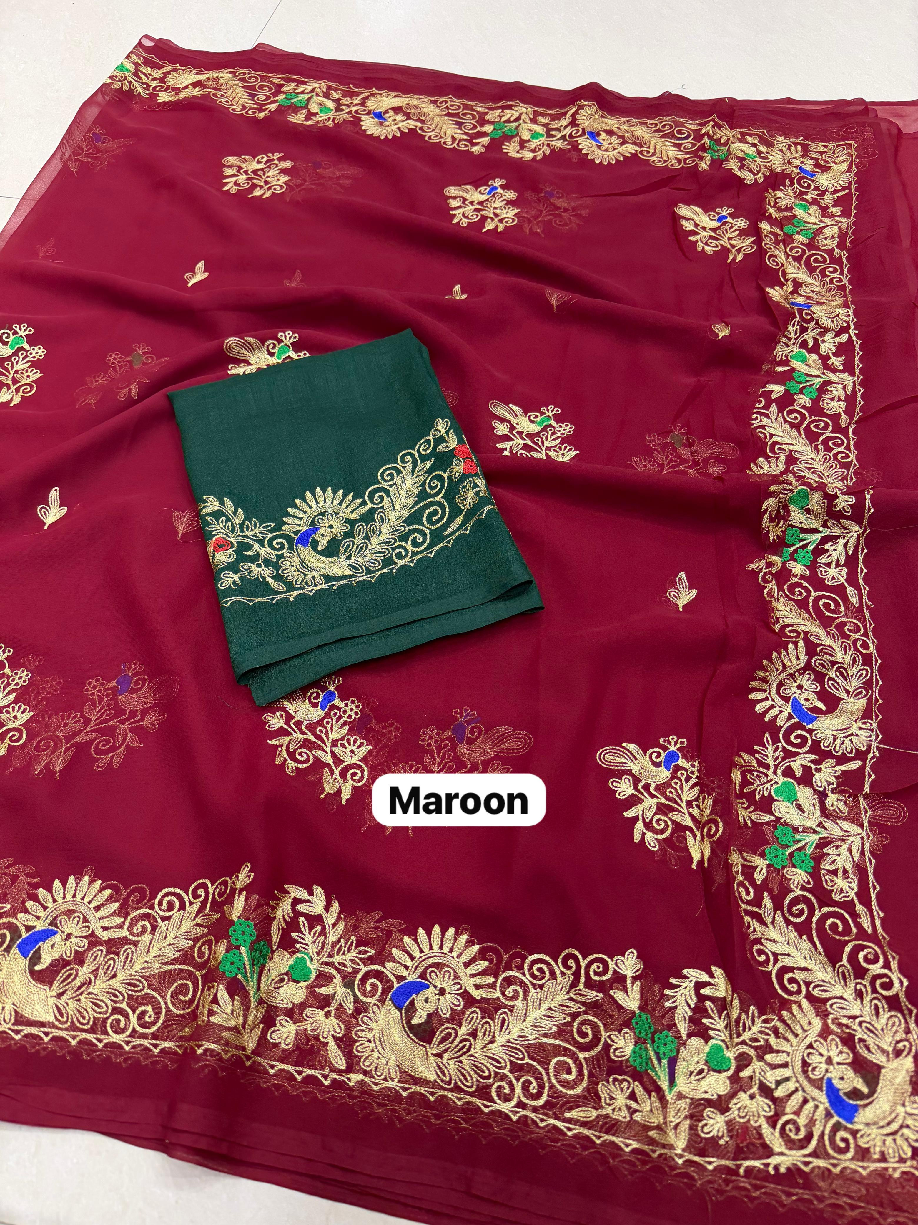 Premium Kasab Work Royal Georgette Saree with Blouse