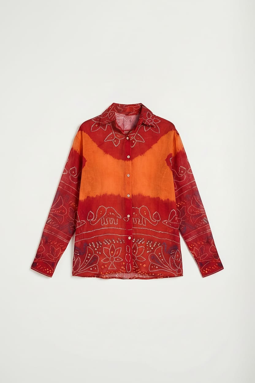 Upcycled Cotton Bandhani Odhni Summer Shirt for Women | Sustainable Boho Style