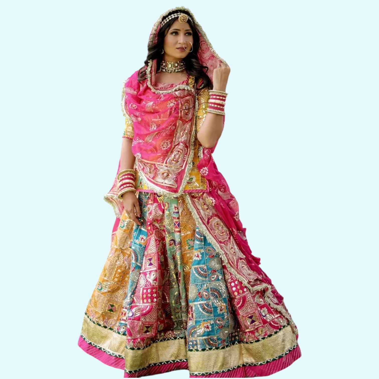Designer Rani 4.5 Mtr Gher Rajputi Lehenga Poshak with Royal Odhani