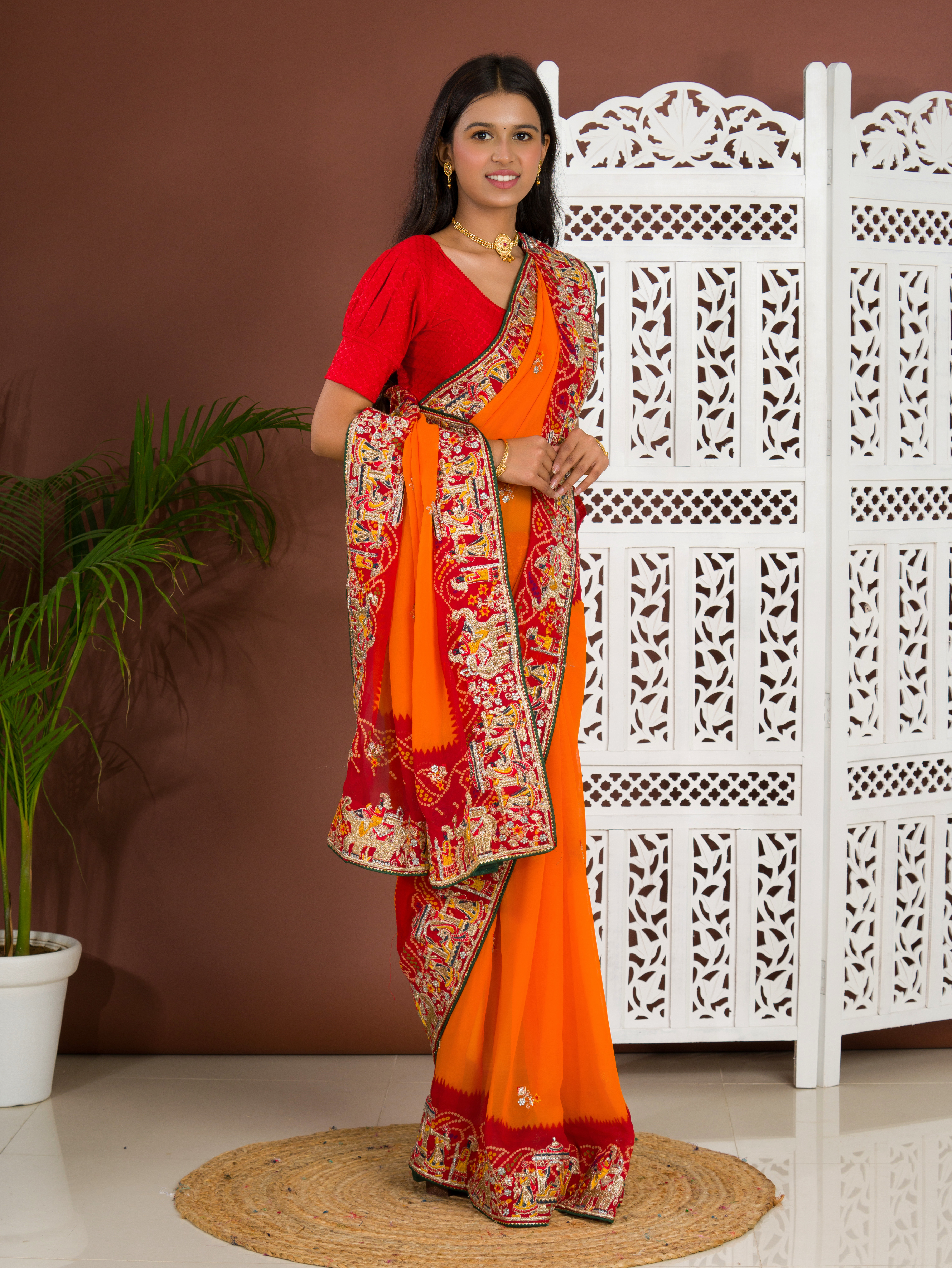 Rajasthani Traditional Pure Georgette Chunari Pila Saree