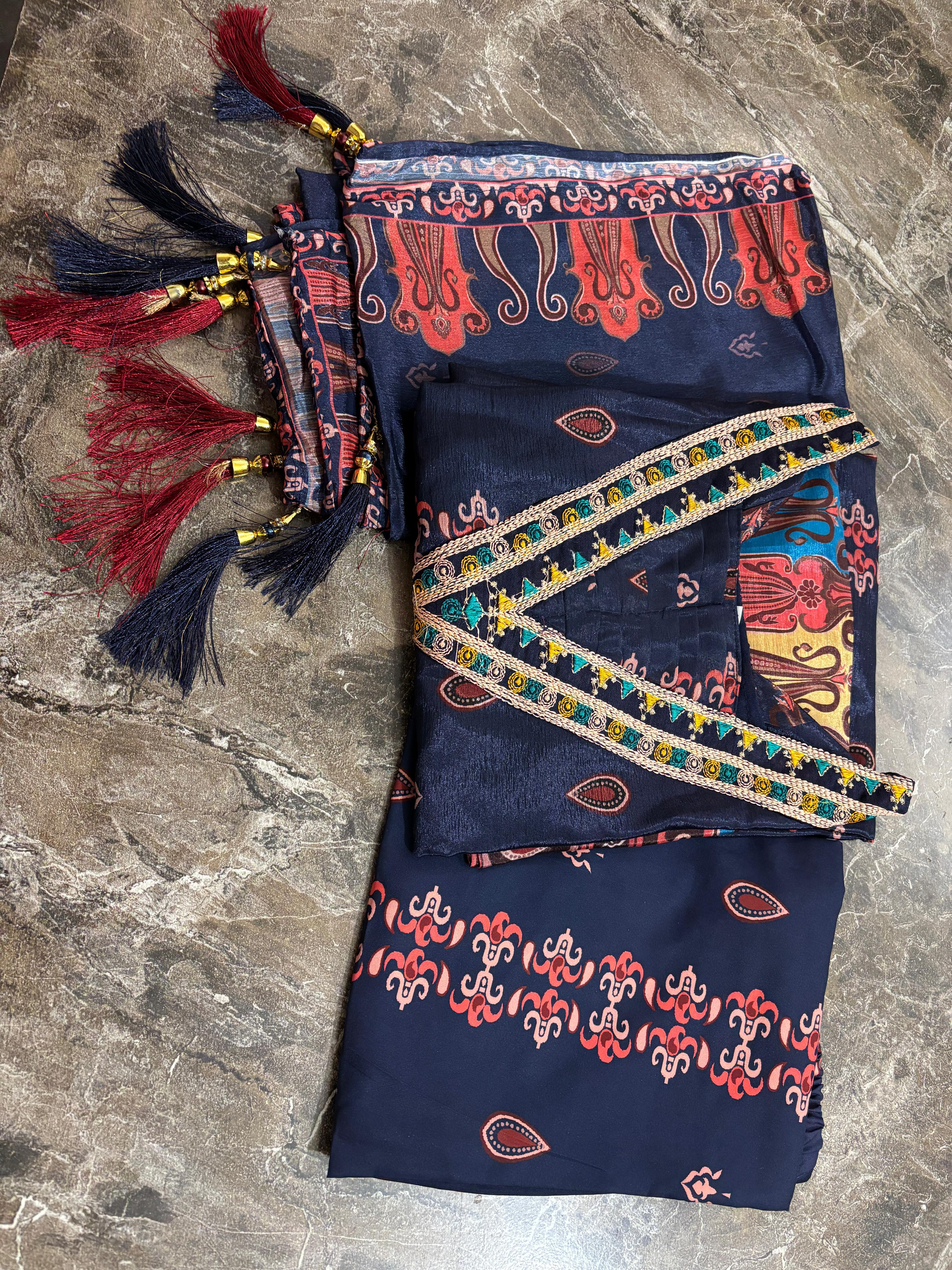 Multicolor Chinon Bandhani Suit Set For Women