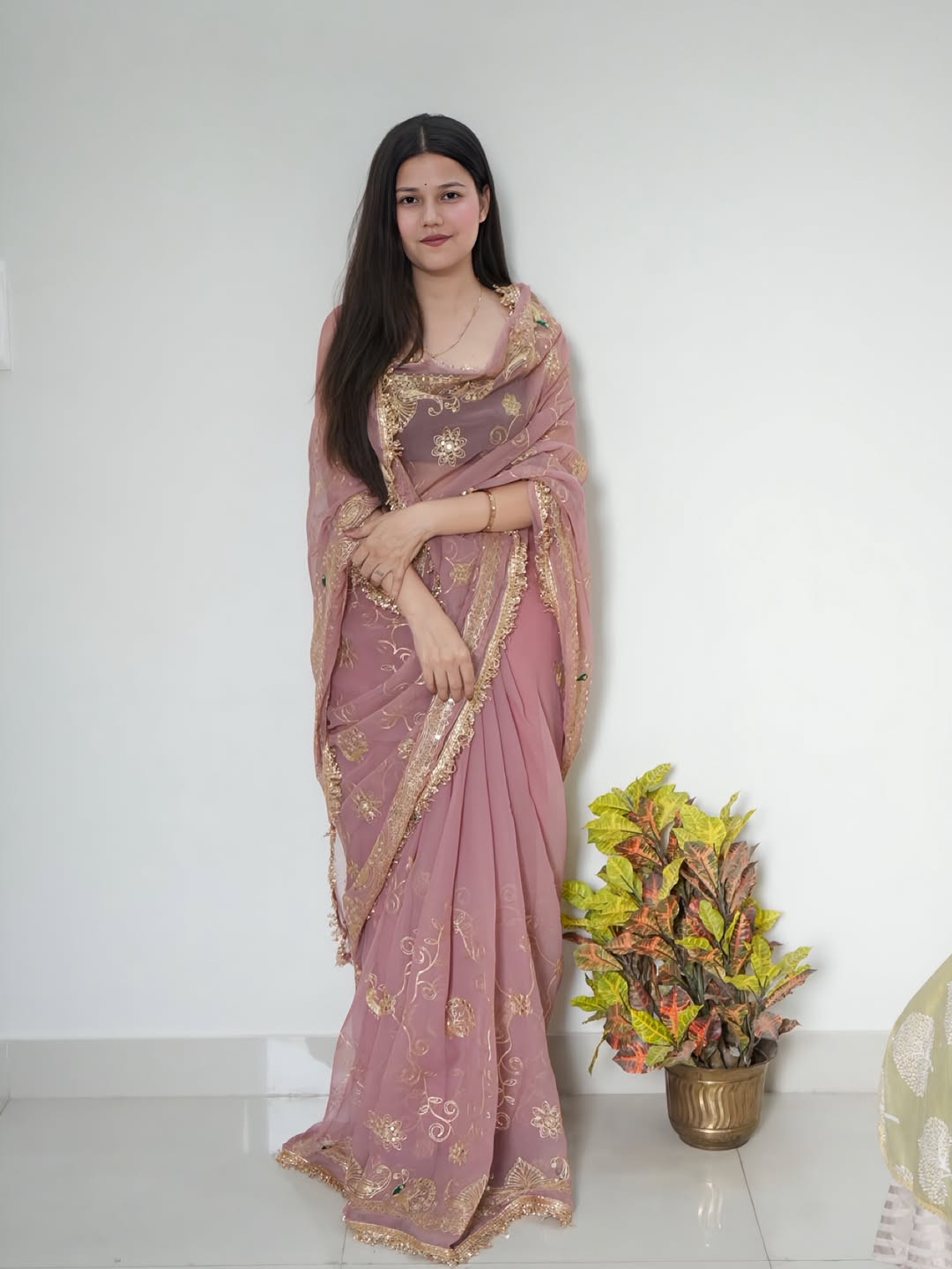 Premium Pyaji Royal Georgatte Darbari Saree With Blouse