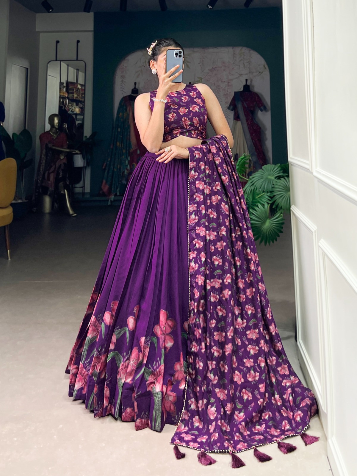 Floral print lehenga blouse with dupatta for women