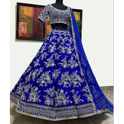 Elegant Bangalori Satin Silk Embroidered Semi-Stitched Lehenga with Dupatta