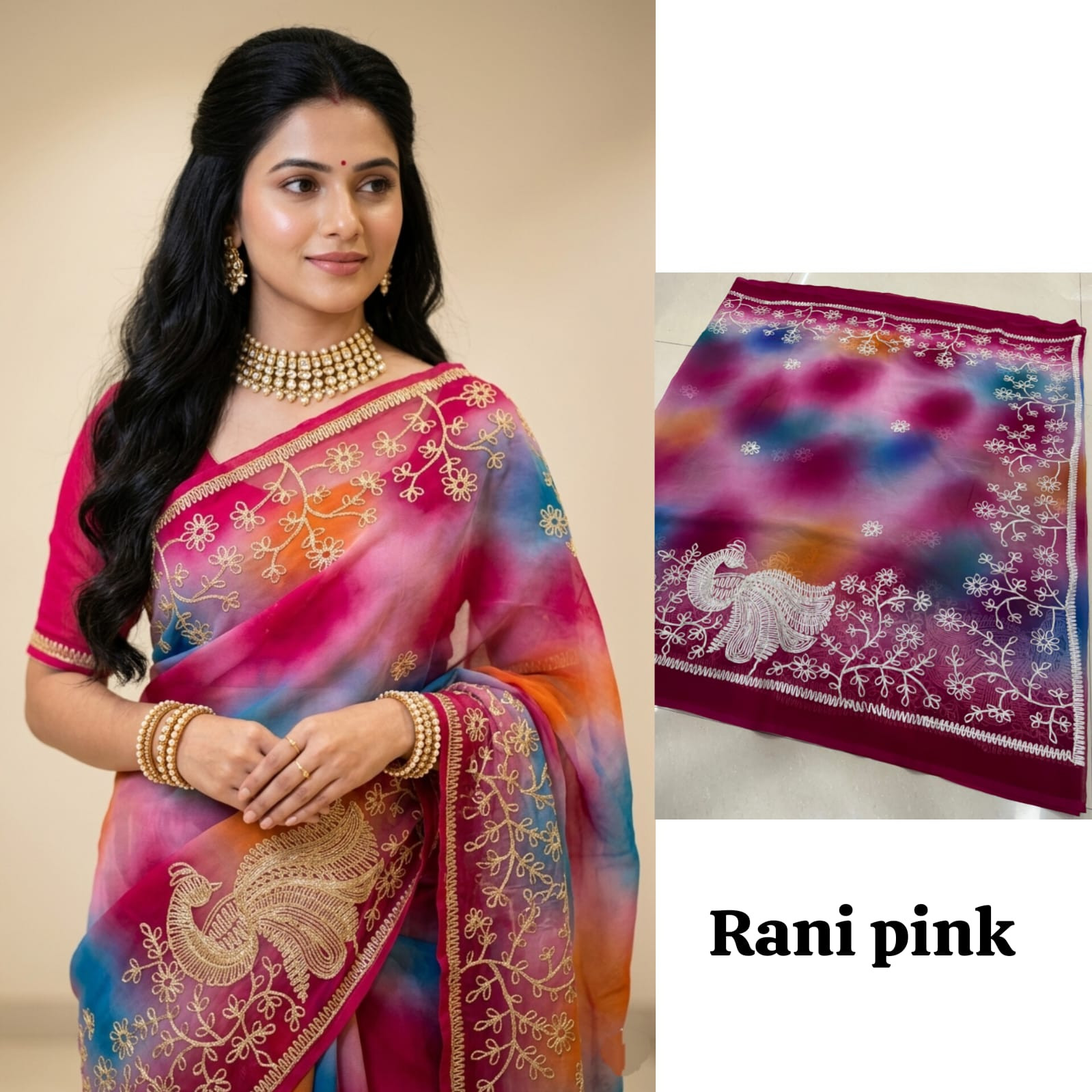 Premium Royal Georgette Saree - Luxurious Indian Silk Blend for Women