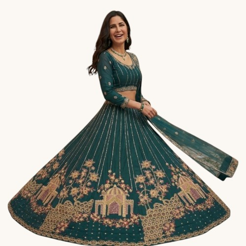 Designer Soft Net Lehenga Choli with Heavy Multi Thread Embroidery & Sequins Work