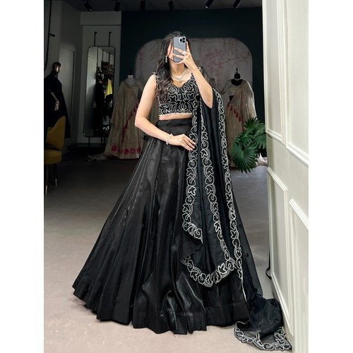 Regal Star Satin Lehenga Set with Embroidered Blouse & Dupatta