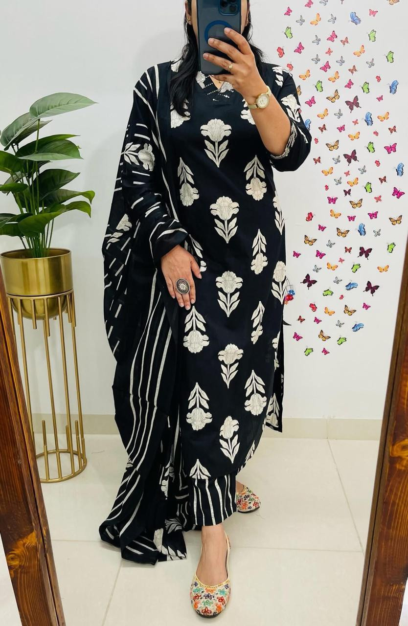 "Pure Cotton Kurti Set with Heavy Sequin Embroidery & Dupatta"