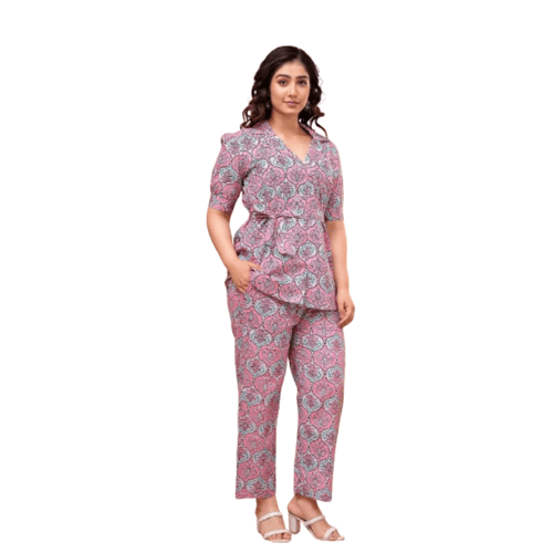 Pink Coloured Women's Pure Cotton Floral Printed Co-ord Sets