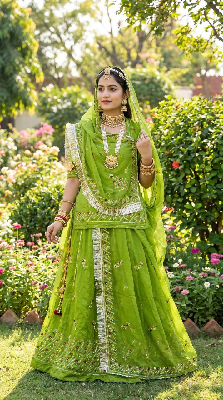 Designer Rajputi Poshak in Chanderi Silk with Japan Tora Odhna - Royal Indian Attire
