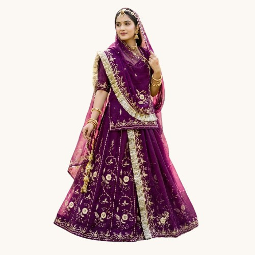 Premium Dark Maroon Rajputi Poshak with Original Kasab Jari Pitta Work