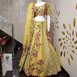 Mono Satin Silk 12-Kali Flared Lehenga with Heavy Sequins Embroidery, Cancan & Canvas Patta – Semi-Stitched