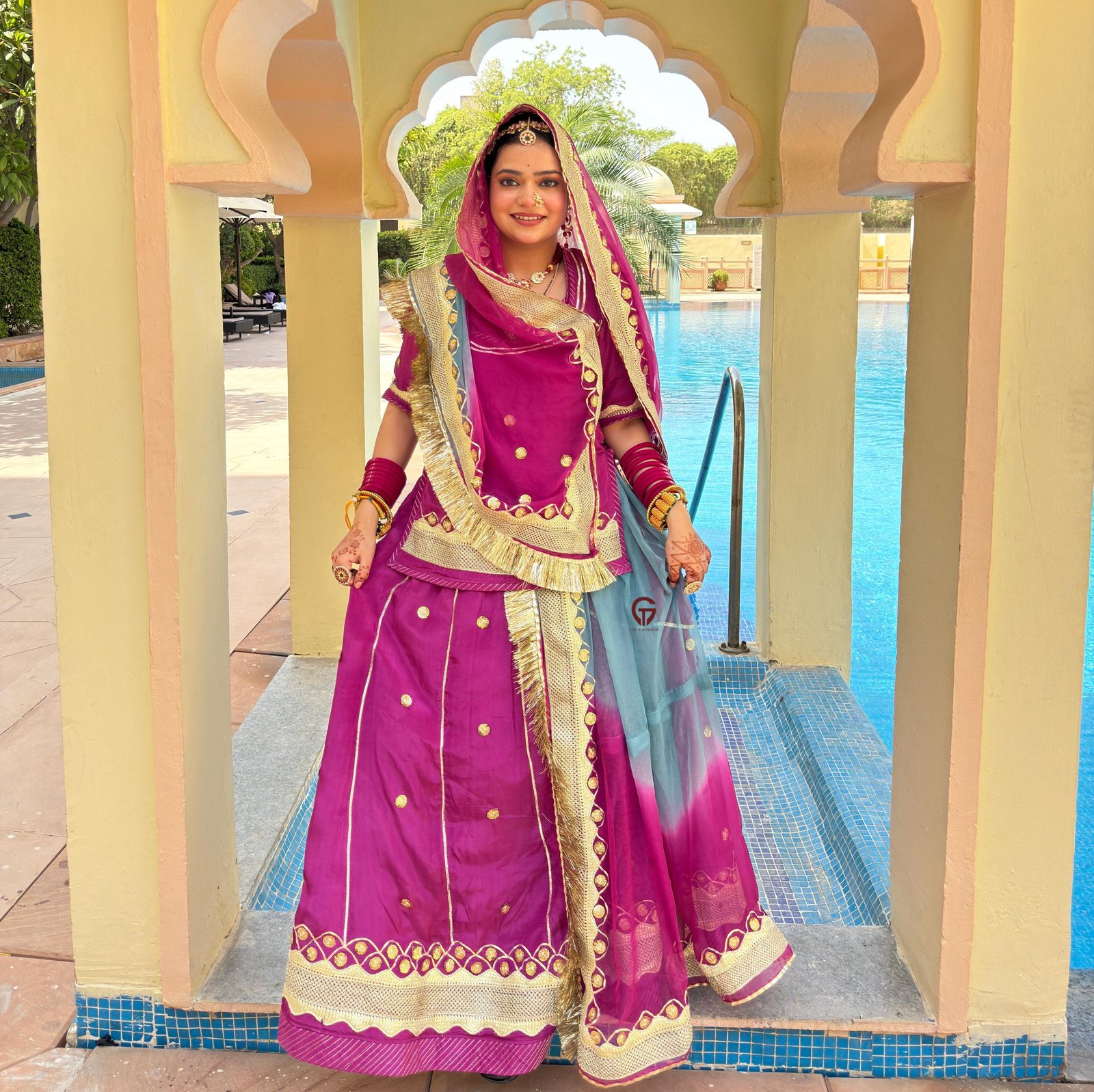 Trending Natural Crepe With Boutique Design Work Twotone Rajputi Poshak