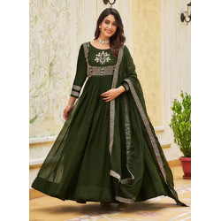 Embroidered Georgette Stitched Anarkali Gown with Dupatta