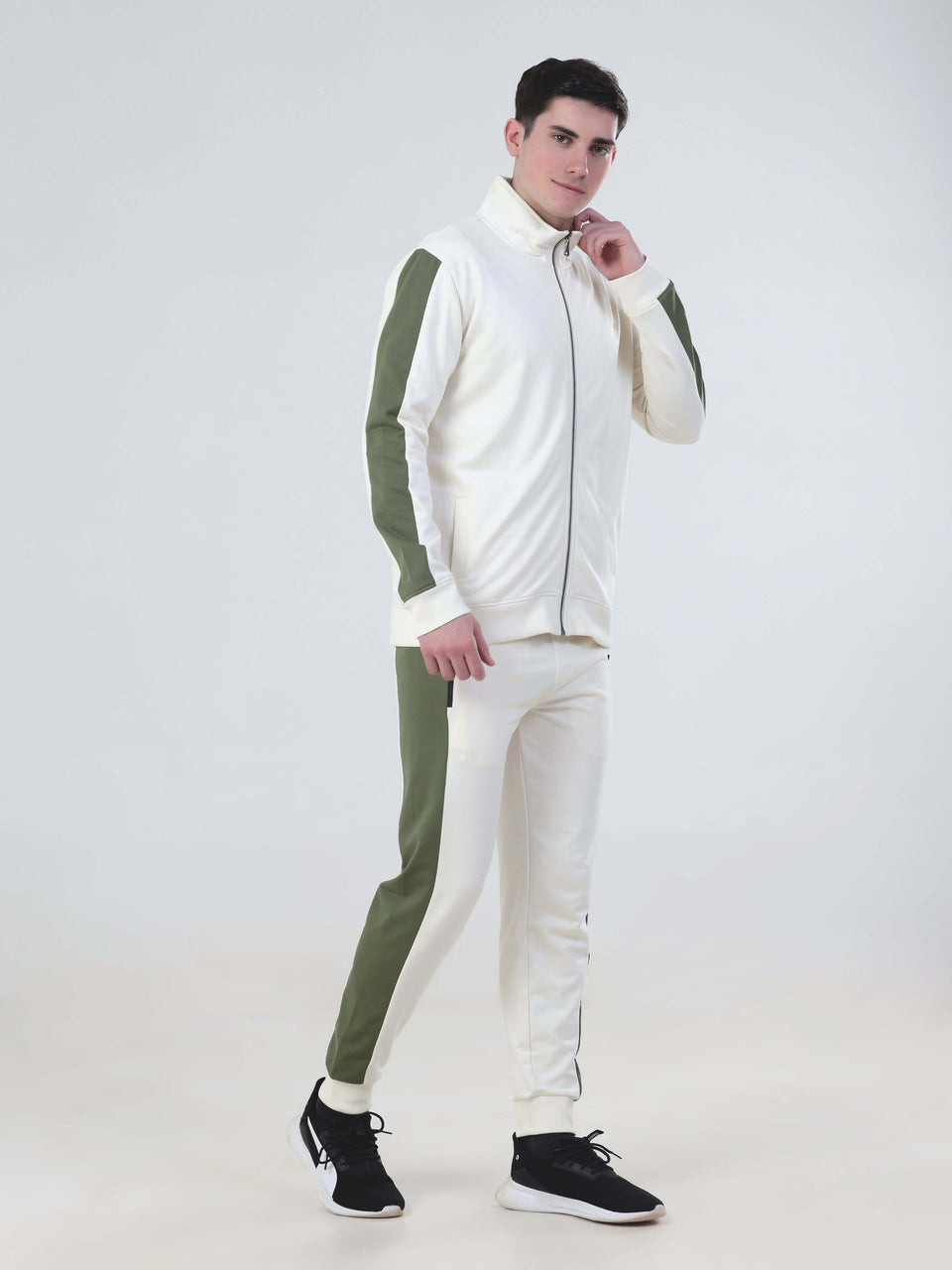 Premium White Full Warm Cotton Fleece Winter Tracksuit Set – Jacket & Track Pant (2-Piece Set)