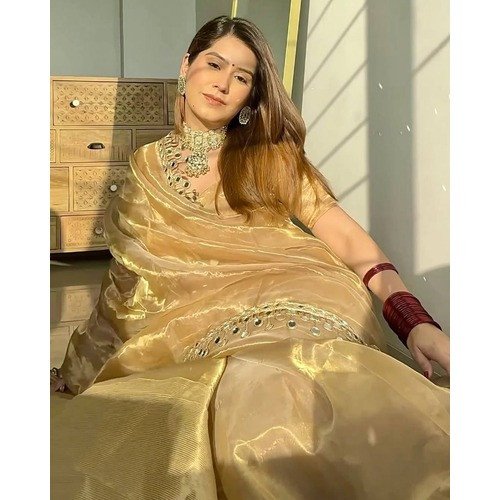 WOMEN PARTY WEAR SAREE WITH MIRROR WORK