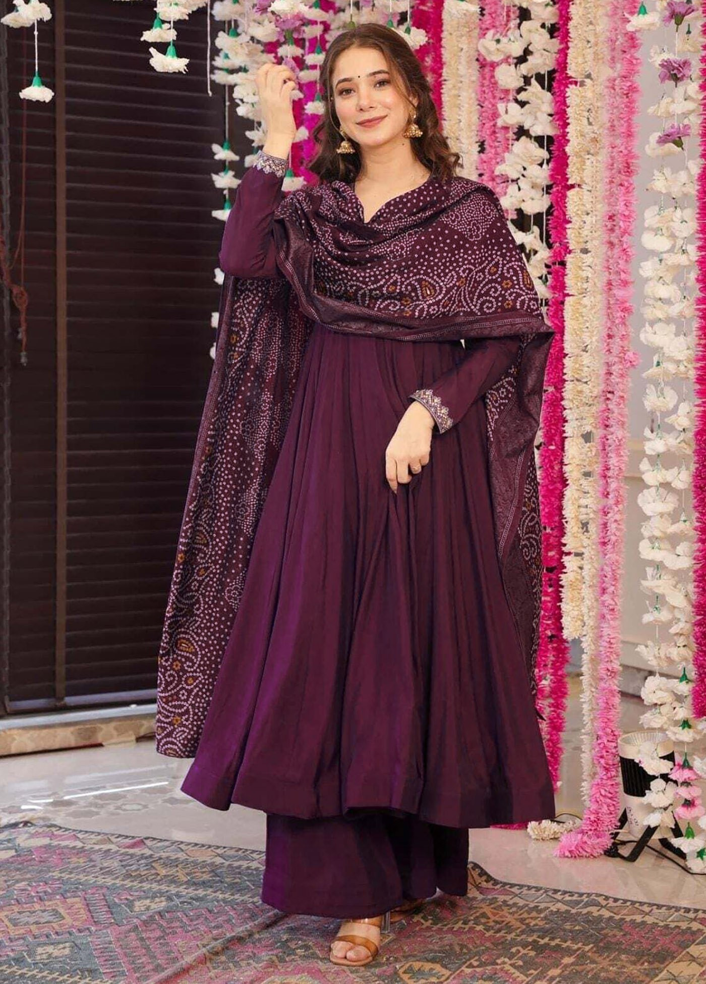 Elegant Purple Vichitra Anarkali Palazzo Set with Chanderi Dupatta