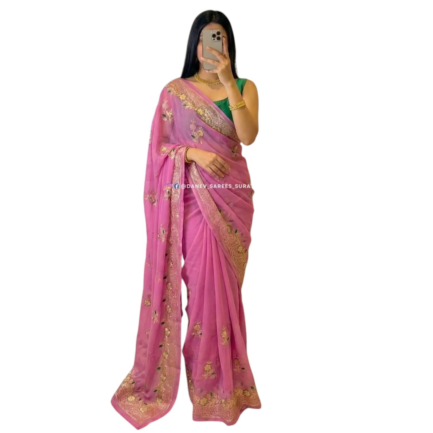 Royal Georgette Rajwadi Saree with Hand Kasab Work