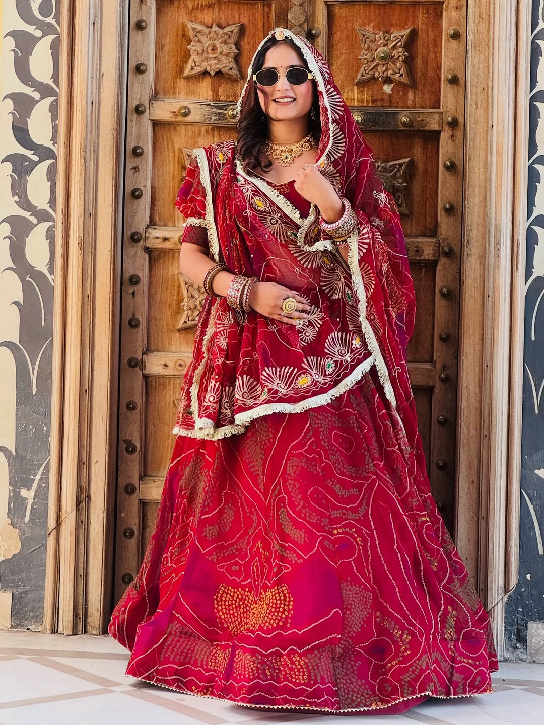 Designer Shekhawati Bandhej Lehenga Set with Hand Zari Work