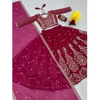 Embellished Semi-Stitched Georgette Lehenga Choli with Dupatta (Pink) – Zari & Sequins Work