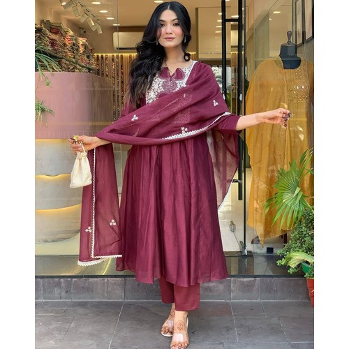 New Tiered Anarkali Kurta Set with Cotton Pant & Malmal Dupatta