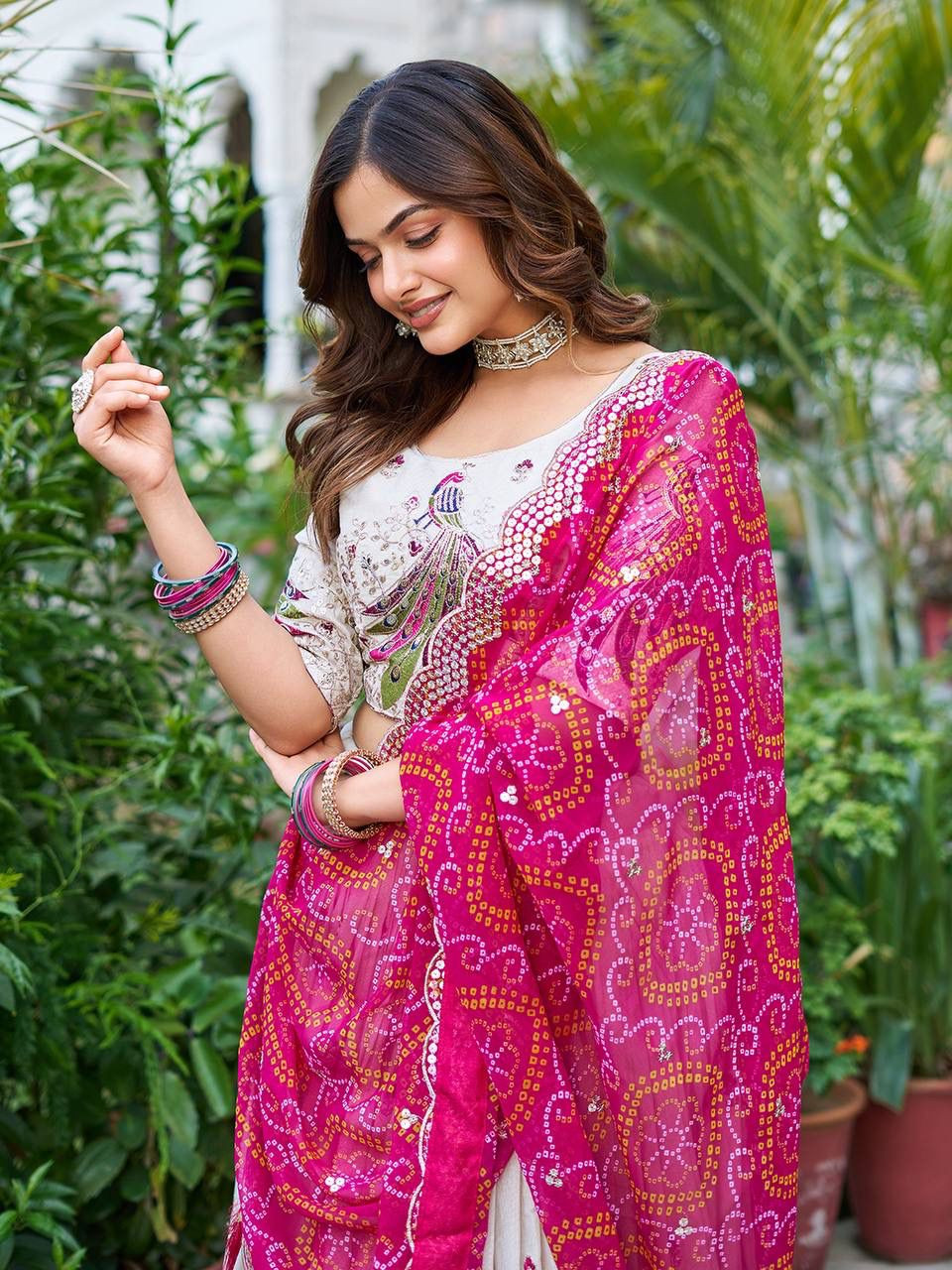 New Festival Lehenga Choli in Tissue Silk & Bandhej Georgette