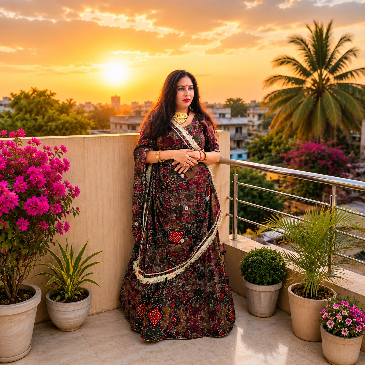 Designer 4 Meter Flair Bandhej Lehenga | Stone & Lace Work | Semi Stitched | Up to 3XL Supported