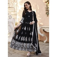 Embroidered Black Georgette Anarkali Gown with Dupatta – Stitched Party Wear Dress