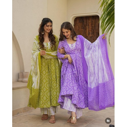 Women's printed cotton  kurta & pant or dupatta set