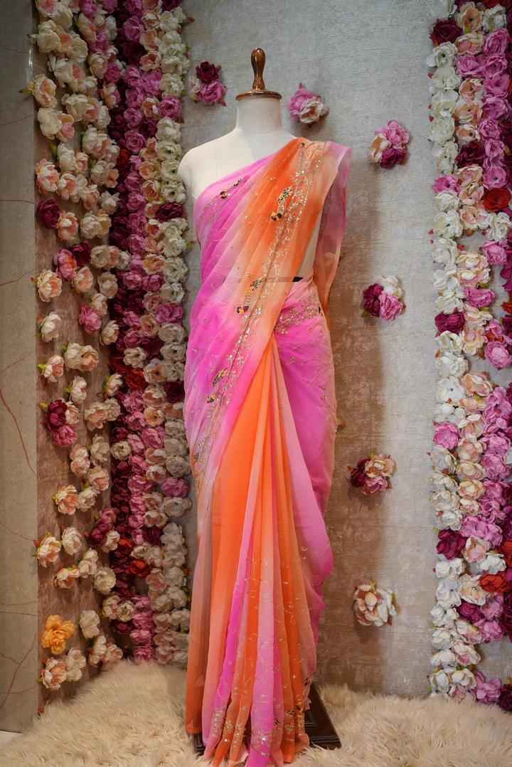 Multicolor Royal Georgette Darbari Saree with Peacock & Jaal Design