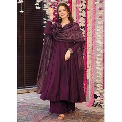 Elegant Purple Vichitra Embroidered Anarkali Palazzo Dupatta Set for Women