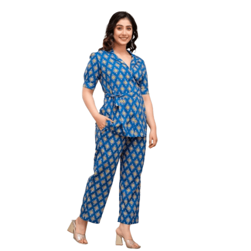 Blue Coloured Women's Pure Cotton Floral Printed Co-ord Sets