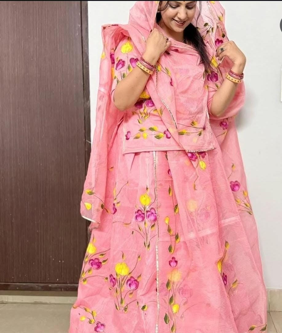 Hand-Painted Kota Doriya Poshak with Aster Magji | Premium Traditional Wear