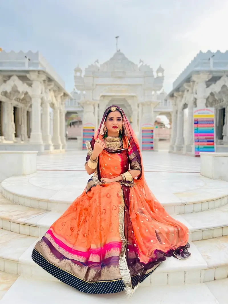 Designer Organza Humrahi Poshak In Orange Colour