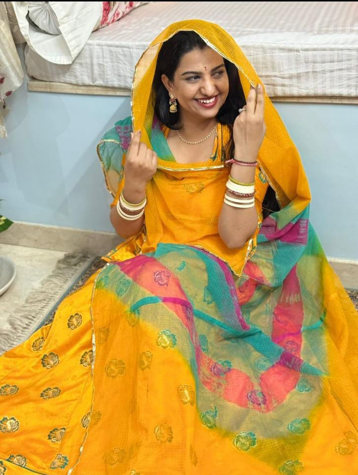 Satin Soft Minakari Suit With Kota doriya odhni