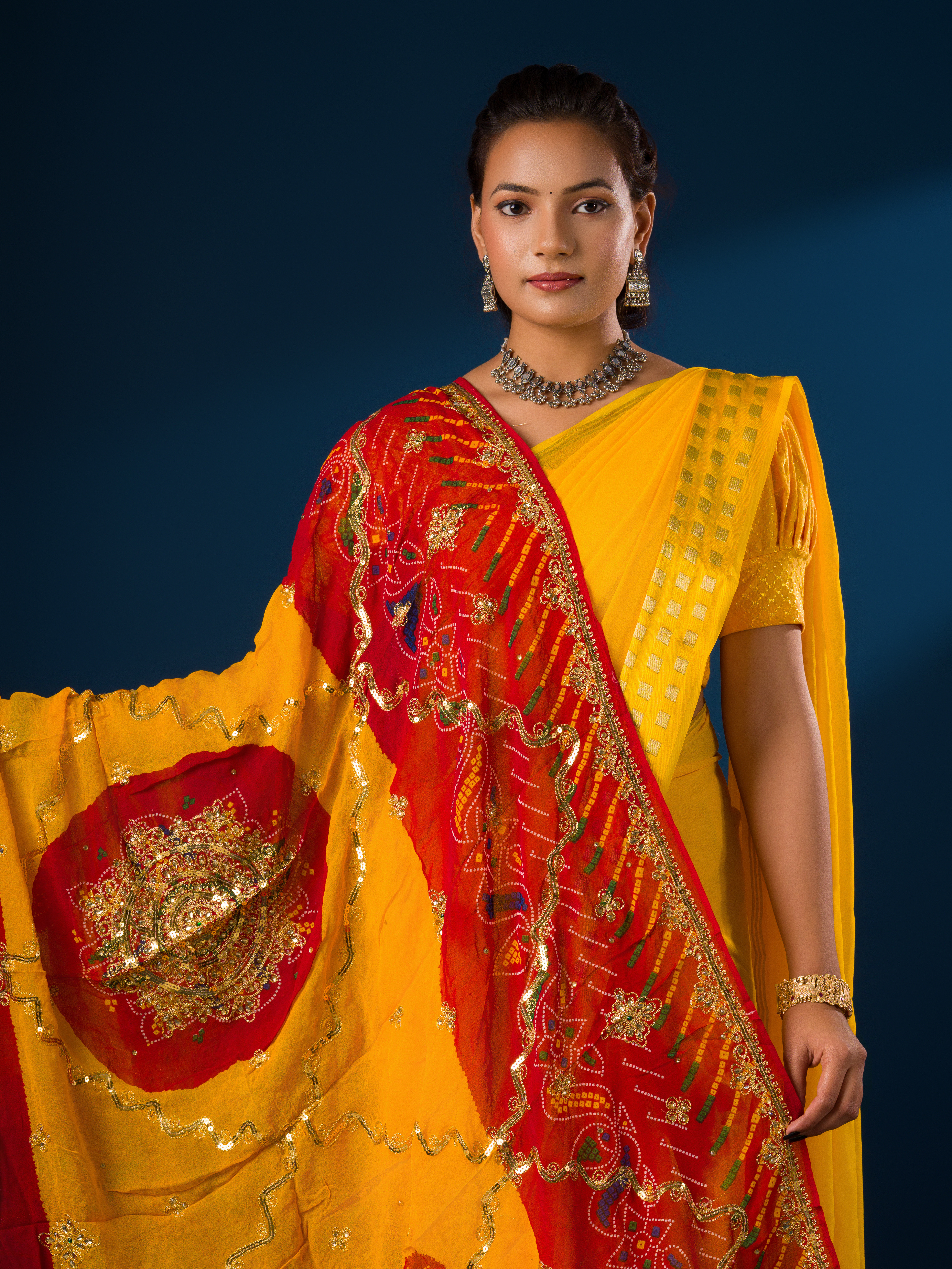 Rajasthani Marwadi Pomcha Dupatta Stone Work Handmade Bandhej AJM