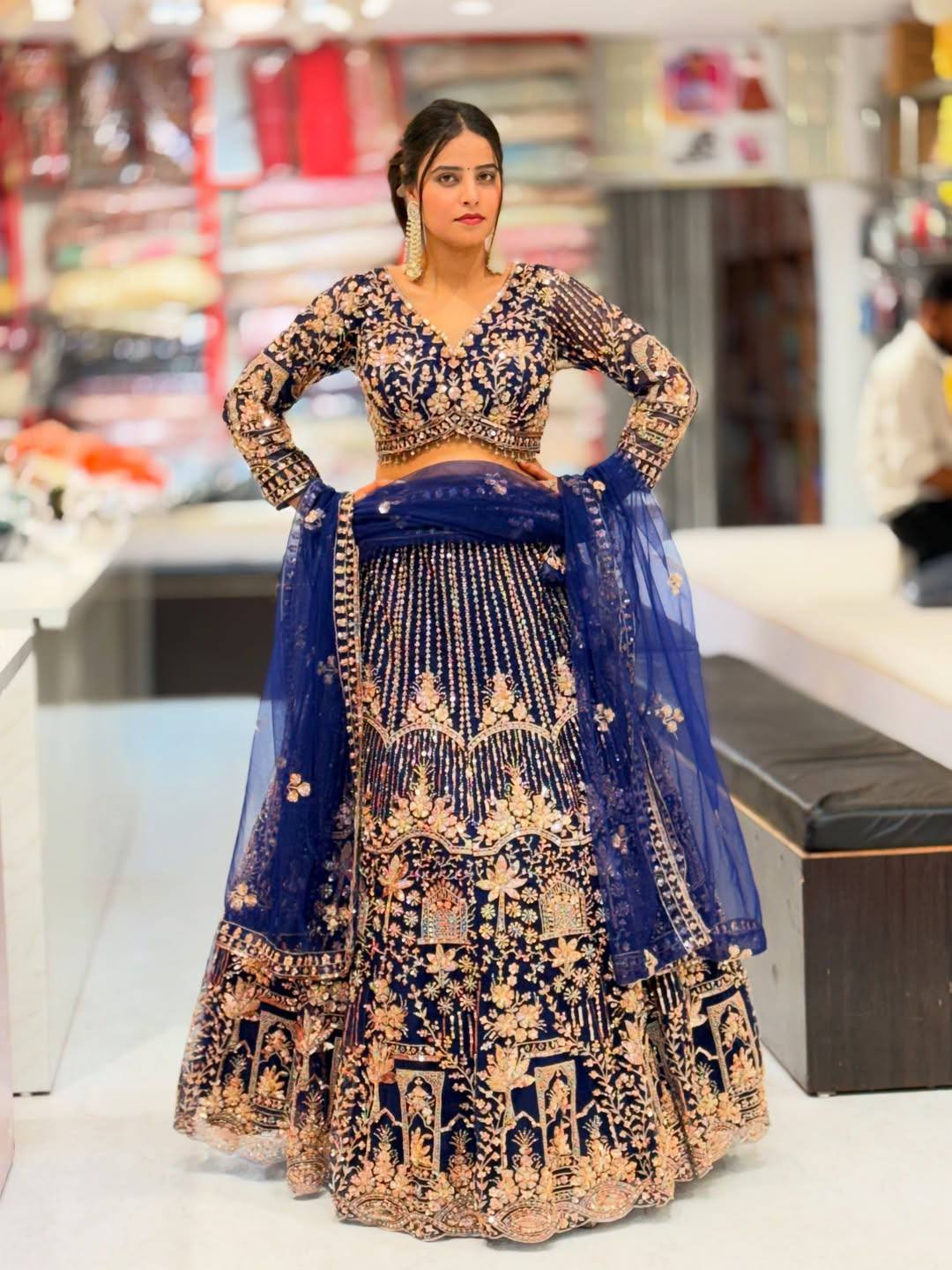 Premium Soft Net 4 Meter Flared Lehenga Coding Sequins Work with Can-Can & Canvas