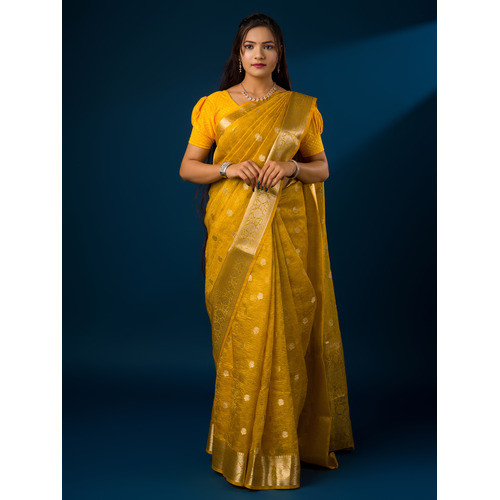 New pure Banarasi Crush Tissue Handloom Zari Border Saree