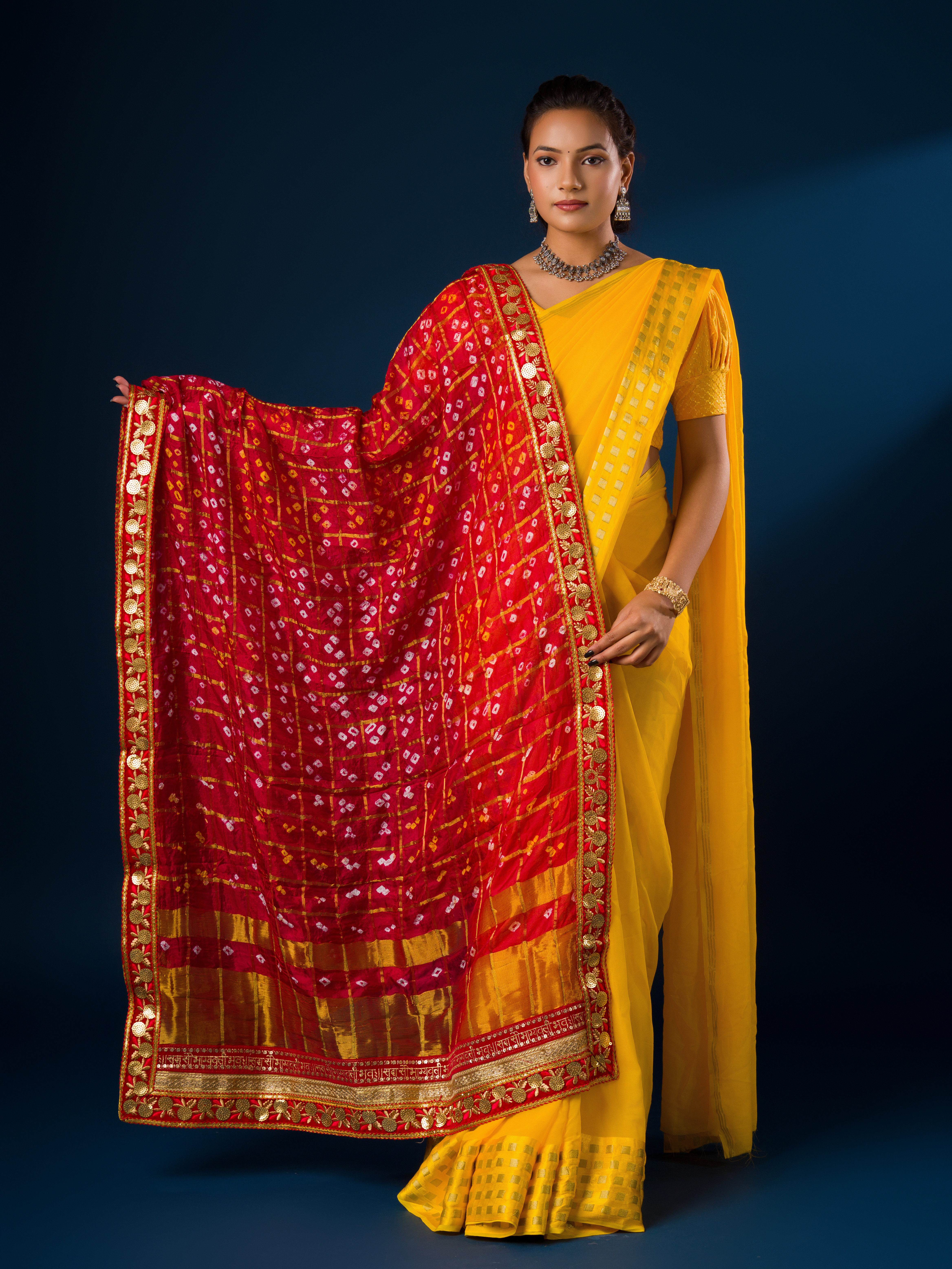 Ghatchola Art Silk Bandhej Gotapatti Dupatta Red