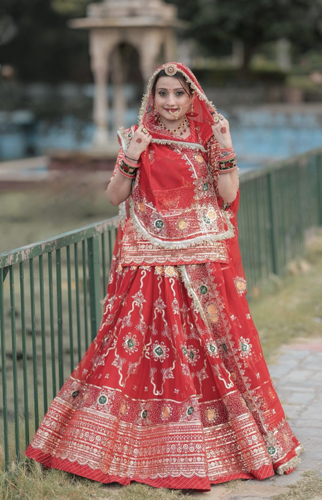 Designer 4 Mtr Gher Lehenga Poshak – Premium Blooming Georgette with Heavy Humrahi Odhani