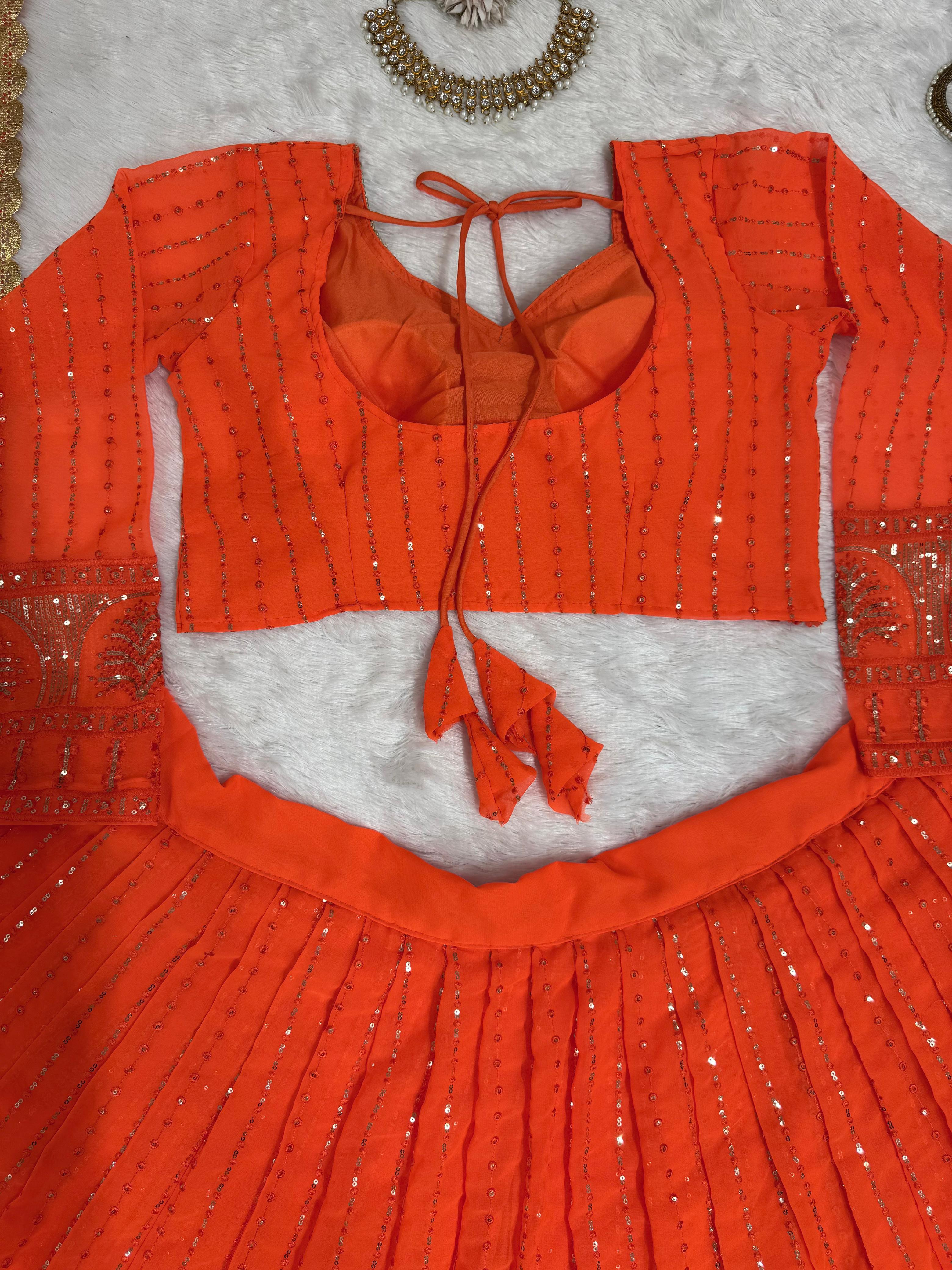 Orange red colour lehenga for women